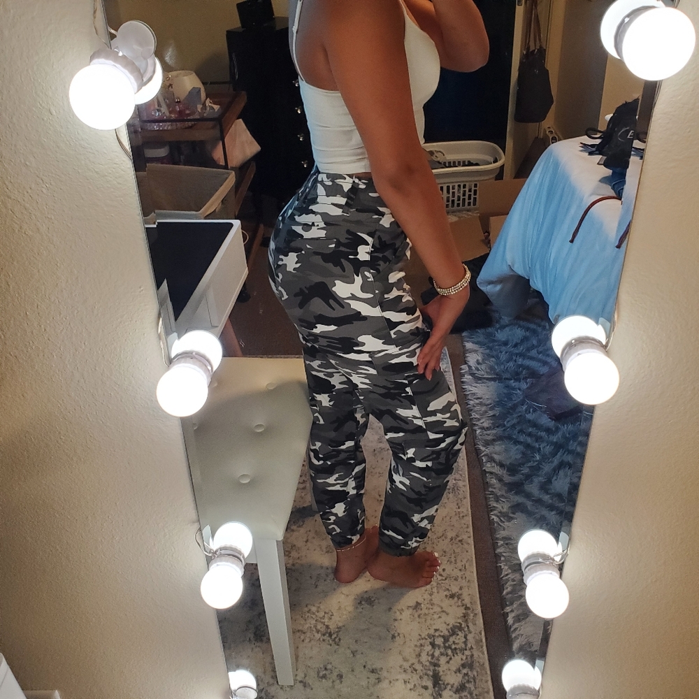 Black and white camouflage cargo pants